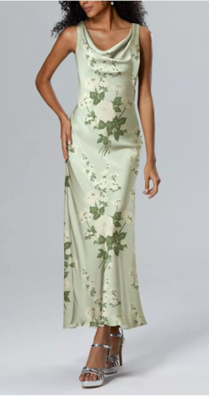 AW BRIDAL SZ 0 XS Sage Garden Party Ottilie cowl neck satin party dress NEW B59